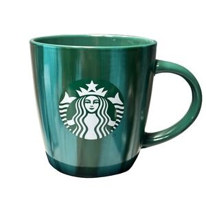 STARBUCKS 2022 Watercolor Stripe Siren Logo 12oz Coffee Mug • green, turquoise